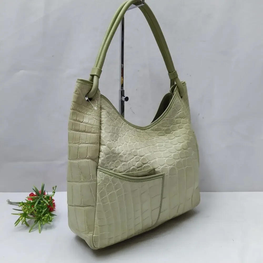 Mauro Governa Green Leather Crocodile Embossed Satchel Shoulder Bag